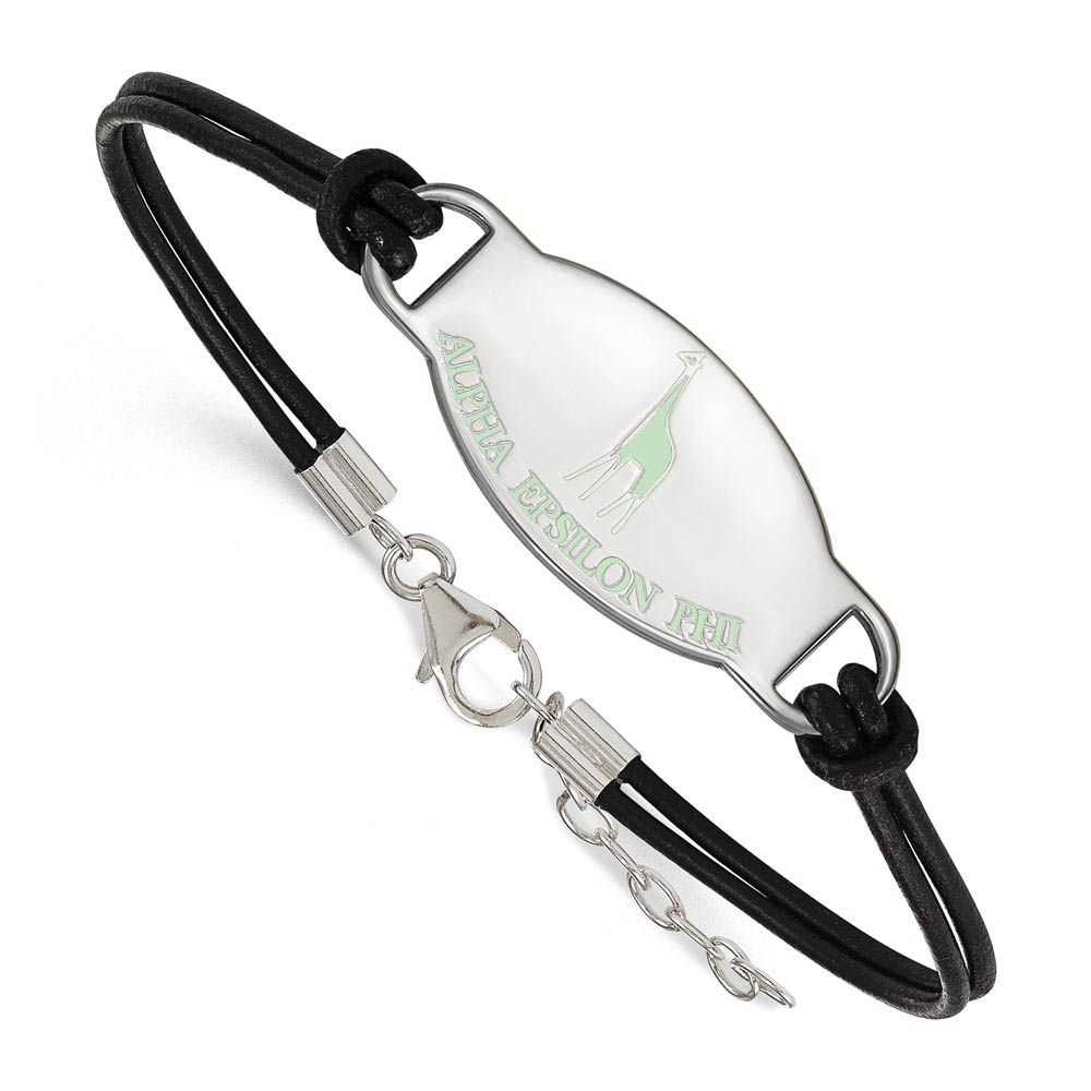 Sterling Silver Alpha Epsilon Phi Enamel Leather Bracelet - in