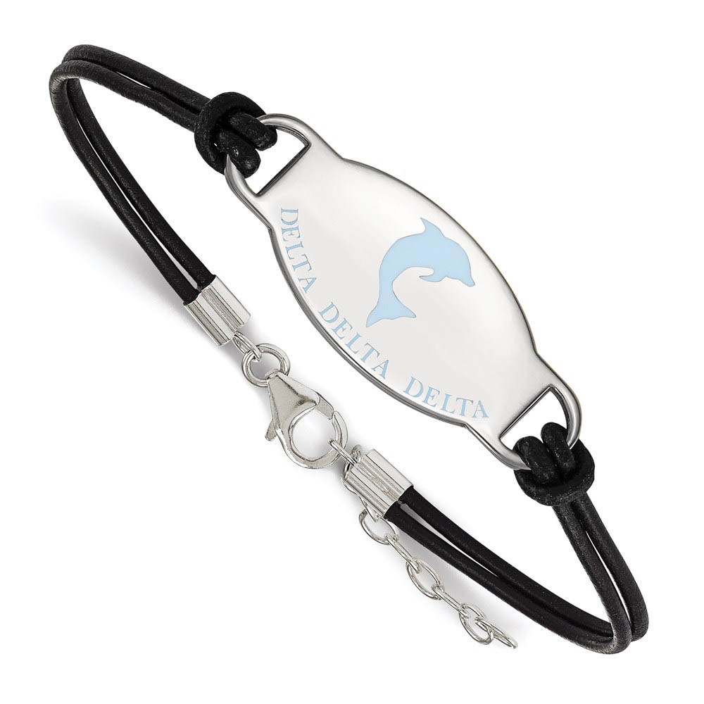 Sterling Silver Delta Delta Delta Enamel Leather Bracelet - in
