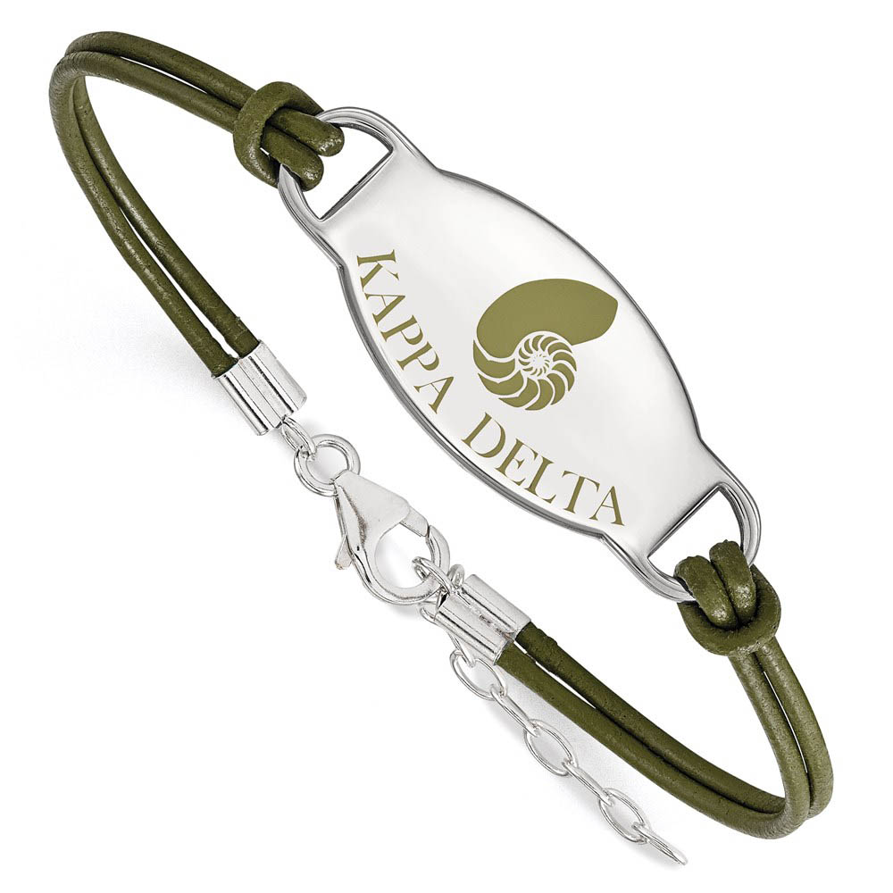 Sterling Silver Kappa Delta Enamel Olive Leather Bracelet - in