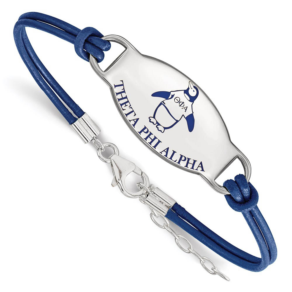 Sterling Silver Theta Phi Alpha Enamel Blue Leather Bracelet - in