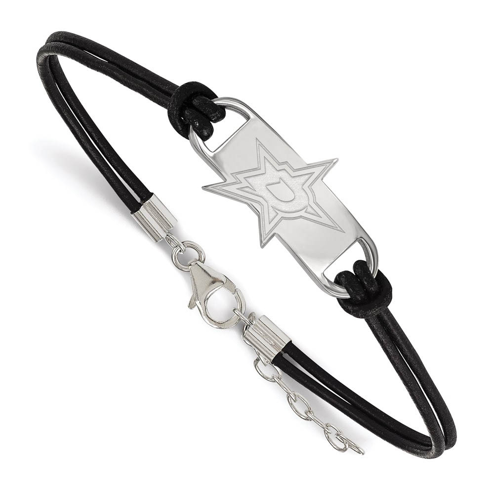 Sterling Silver & Leather NHL Dallas Stars Adj. Bracelet