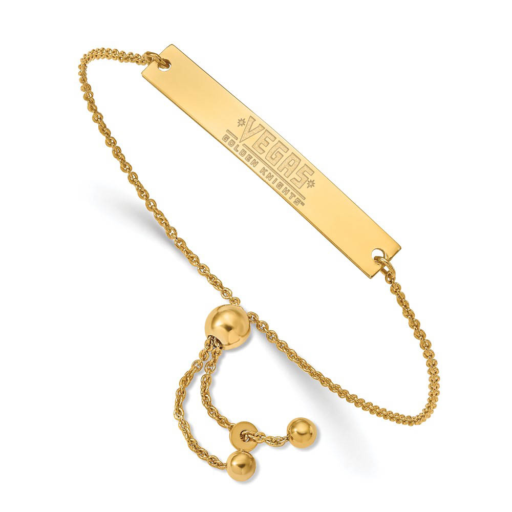 SS 14k Yellow Gold Plated NHL Golden Knights Bar Adj. Bracelet