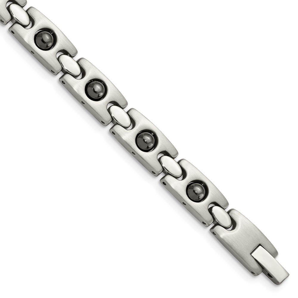 Men&#039;s Stainless Steel &amp; Magnetic Black Plated Link Bracelet, 8.5 Inch