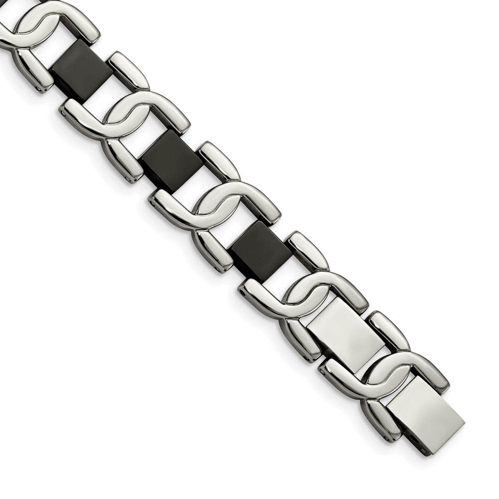 Men&#039;s 10mm Stainless Steel and Black Bracelet, 8 Inch