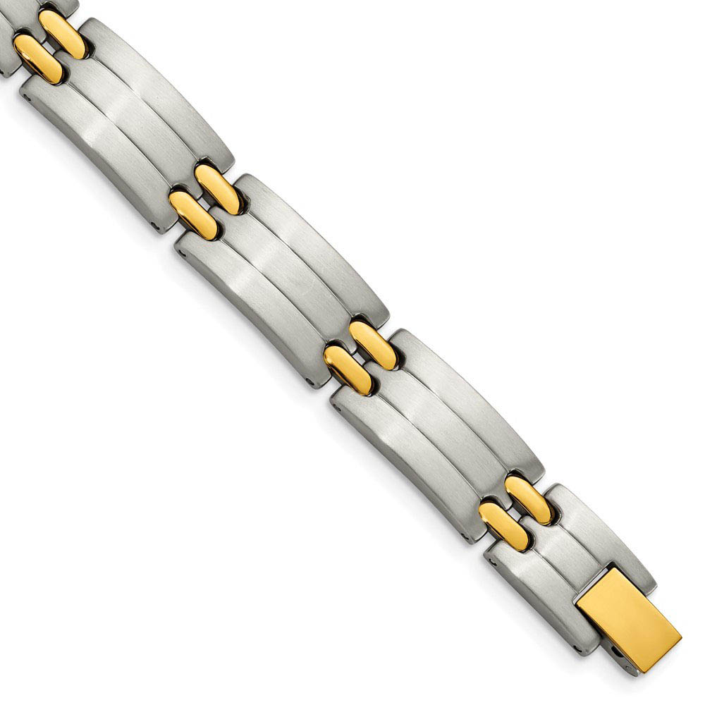 Men&#039;s Stainless Steel and Yellow Gold Tone Plated Bracelet, 8.75 Inch