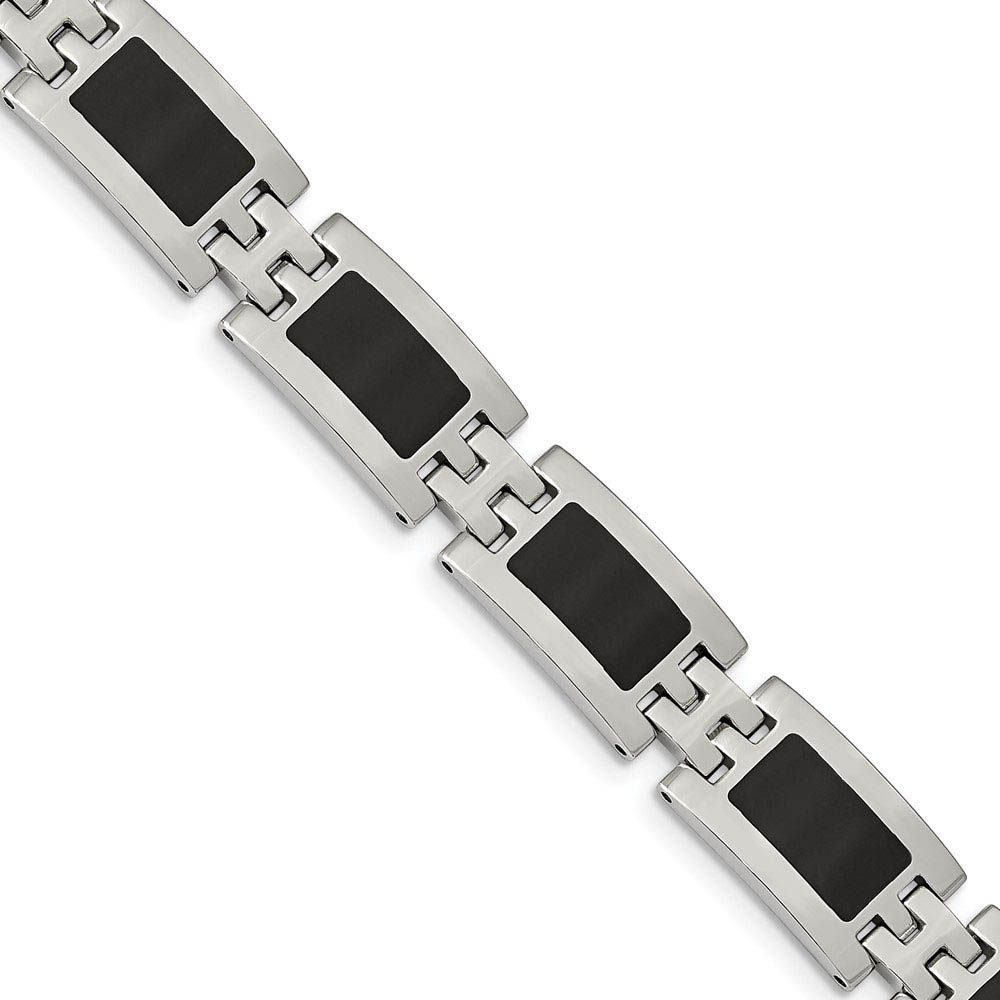 Men&#039;s Stainless Steel Black Enamel Bracelet, 9 Inch