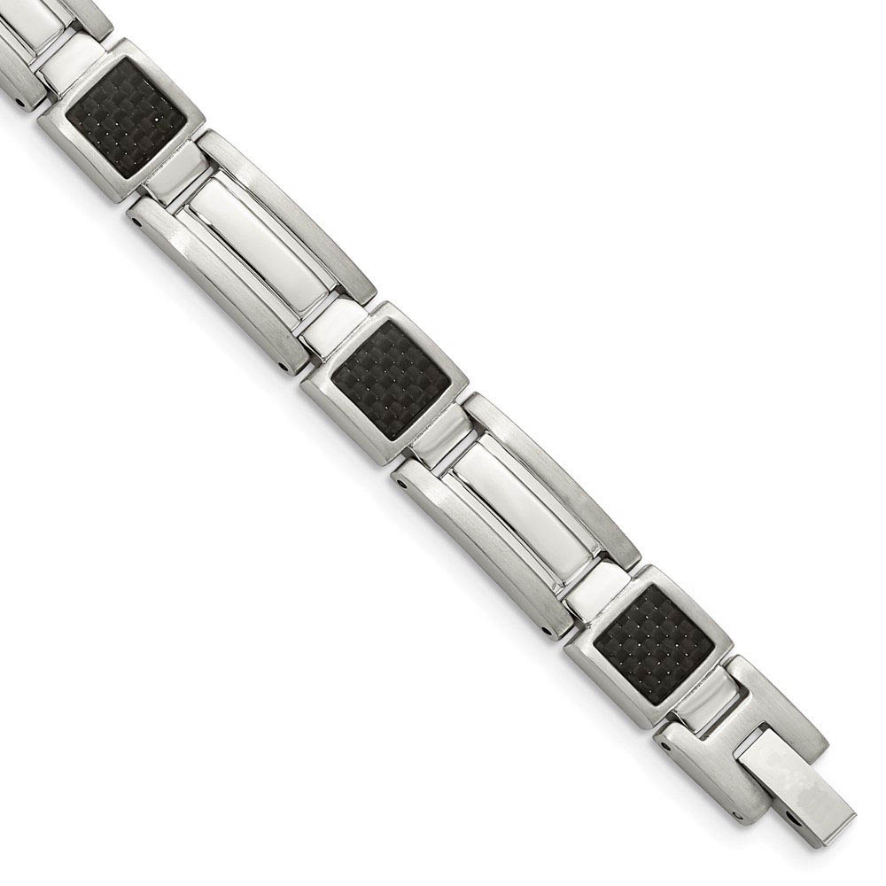 Men&#039;s Stainless Steel Carbon Fiber Link Bracelet, 8.75 Inch