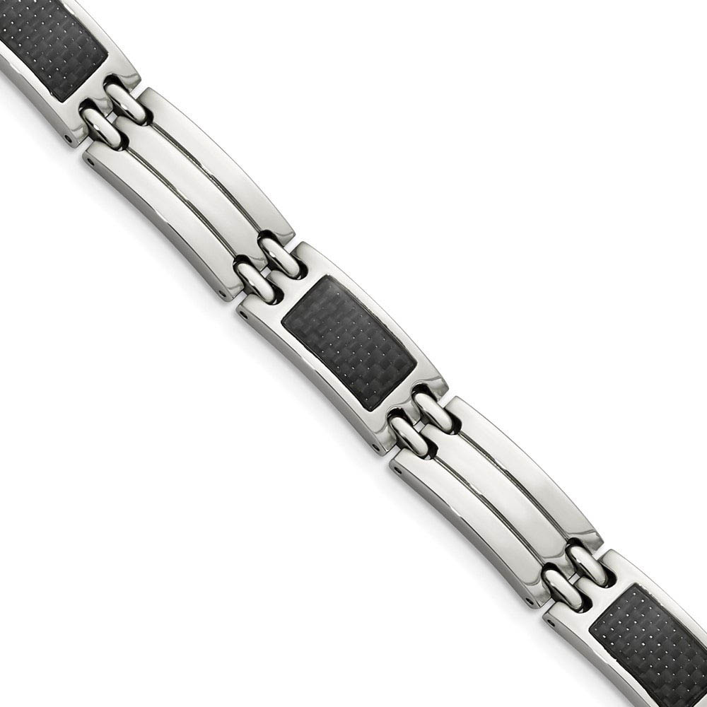 Men's 8mm Stainless Steel Carbon Fiber Link Bracelet