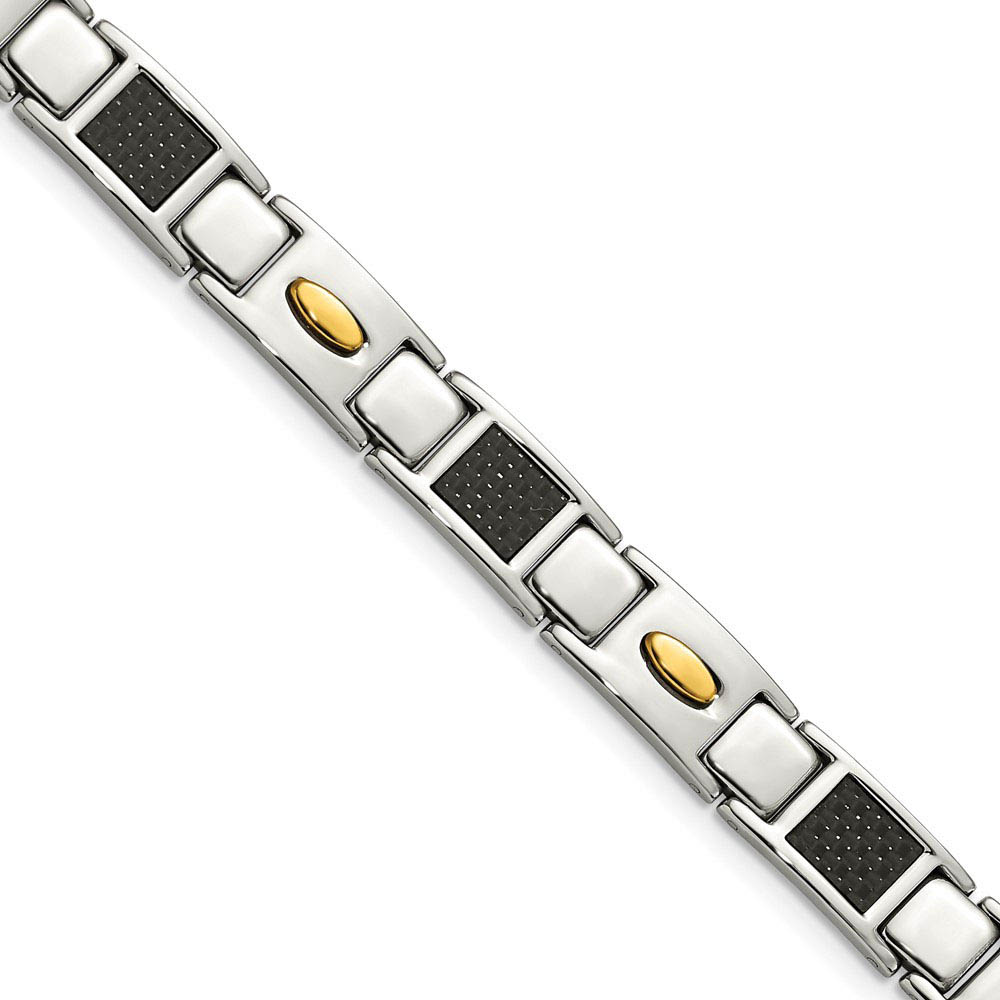 Men&#039;s Stainless Steel, Carbon Fiber &amp; Gold Tone Bracelet, 9.5 Inch