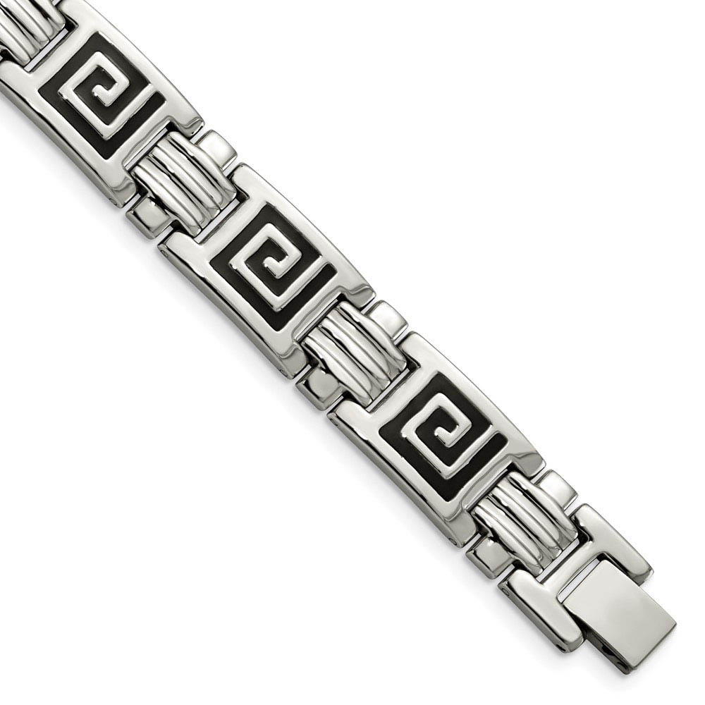 Men&#039;s Stainless Steel Black Enamel Pathfinder Link Bracelet, 9 Inch