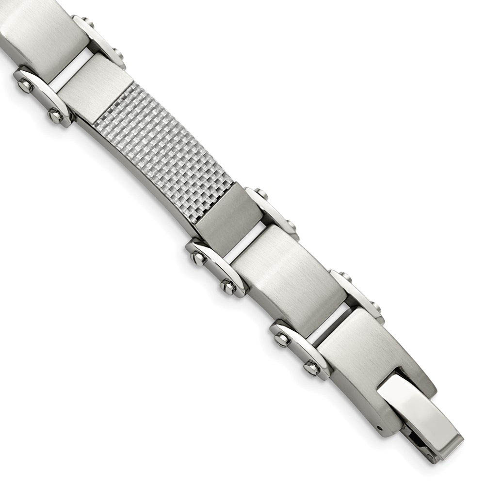 Men&#039;s Stainless Steel Gray Carbon Fiber Link Bracelet, 9 Inch