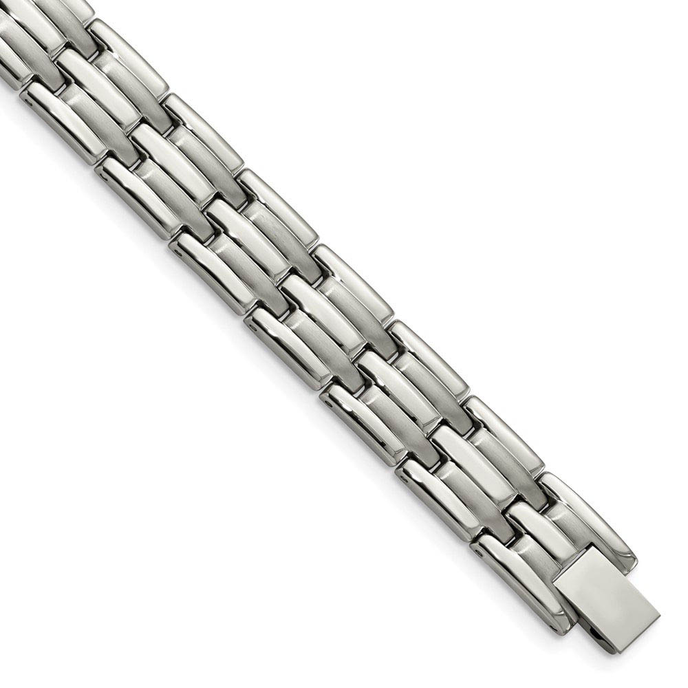 Men&#039;s Stainless Steel Brushed and Polished 11mm Bracelet, 8.5 Inch