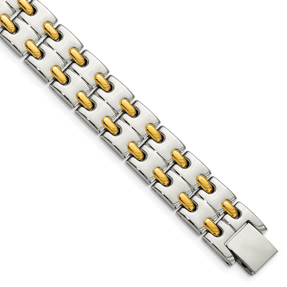 Men&#039;s Stainless Steel &amp; Gold Tone, 13mm Link Bracelet, 8.5 Inch