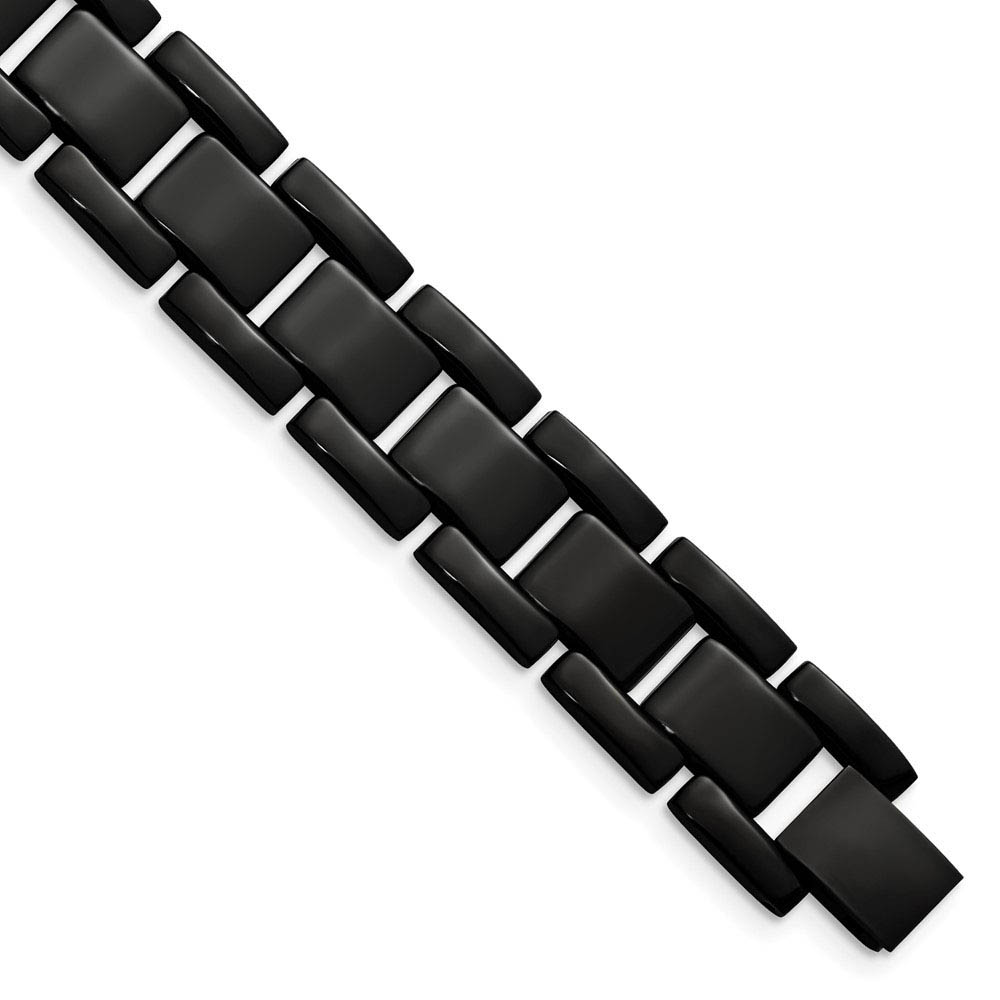 Men&#039;s Black Plated Stainless Steel 14mm Link Bracelet, 8.25 Inch