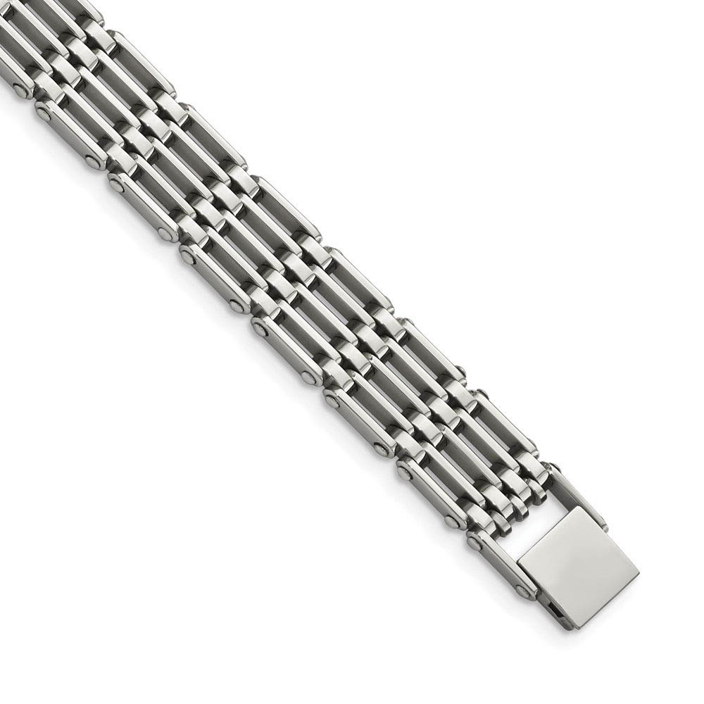 Men&#039;s 14mm Stainless Steel High Polished Link Bracelet, 8.5 Inch