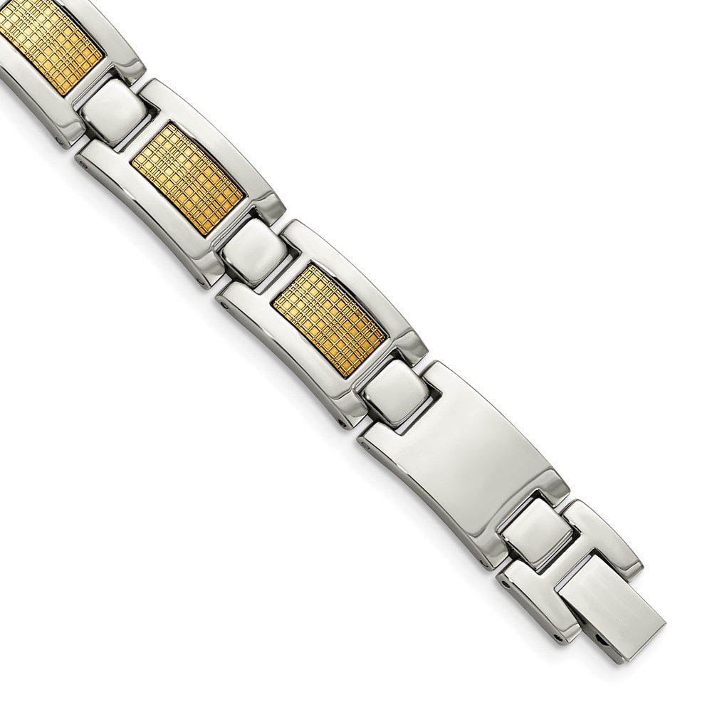 Men&#039;s Stainless Steel, 18k Gold Foil Link Bracelet, 8.25 Inch