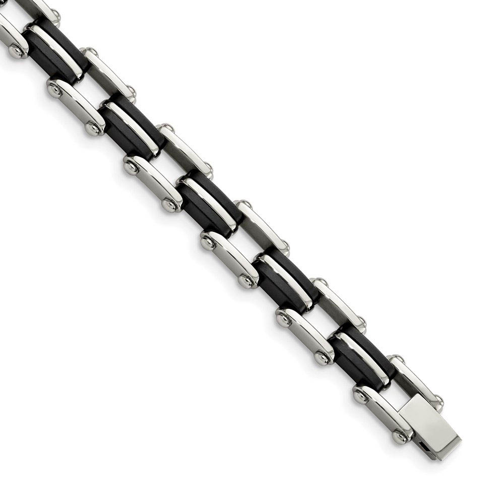 Men's 6mm Stainless Steel Black Rubber Bracelet
