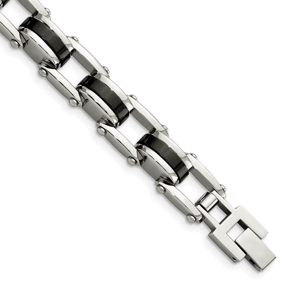 Men&#039;s Stainless Steel &amp; Black Plated 10mm Link Bracelet, 8.5 Inch