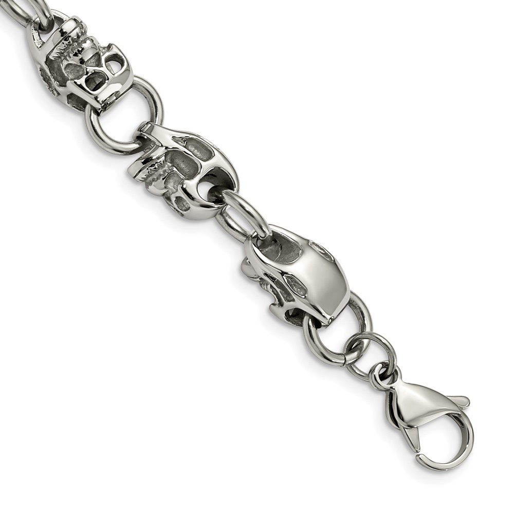 Men&#039;s Stainless Steel Skull Bracelet, 8.75 Inch