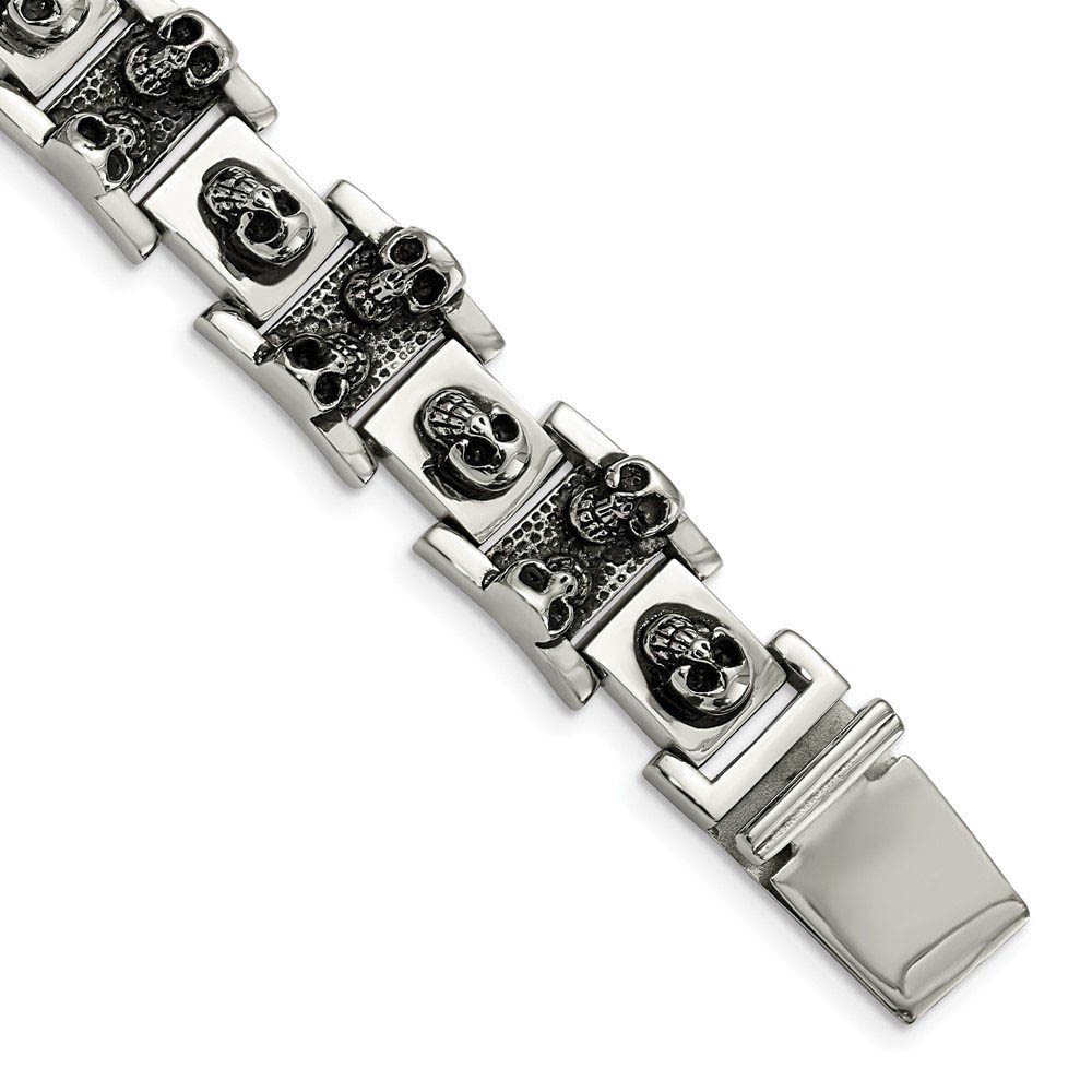 Men&#039;s Stainless Steel Skulls Bracelet, 8 Inch