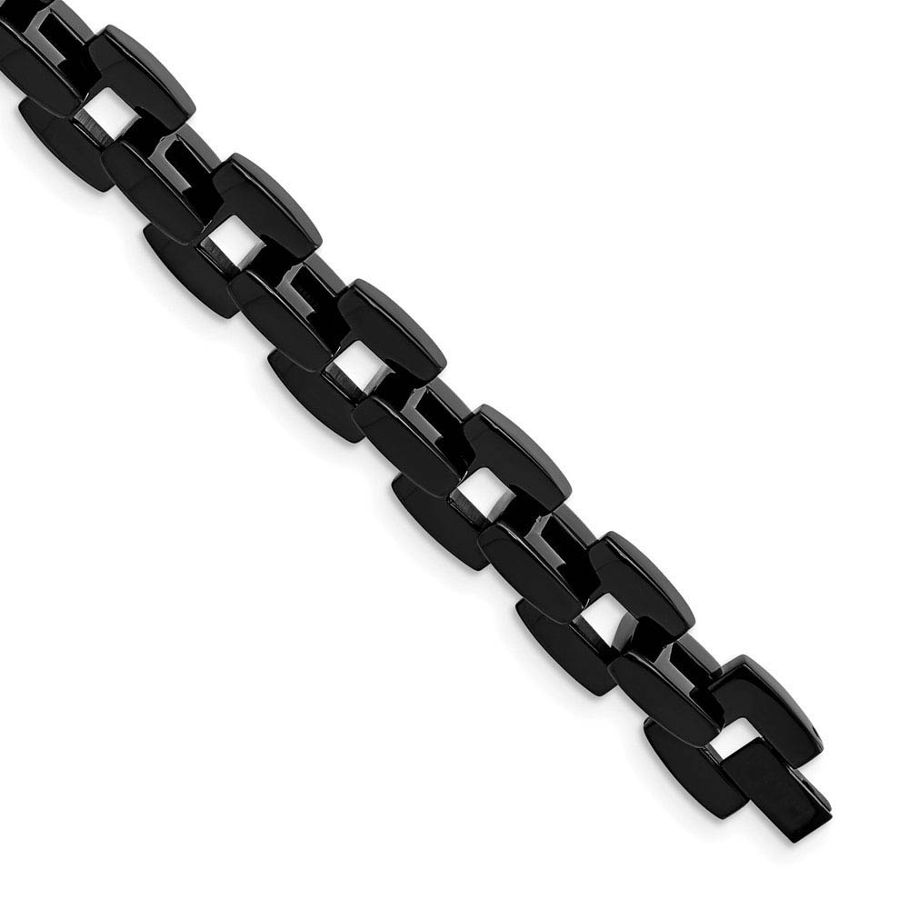 Men&#039;s Black Plated Stainless Steel 10mm Square Link Bracelet, 9 Inch