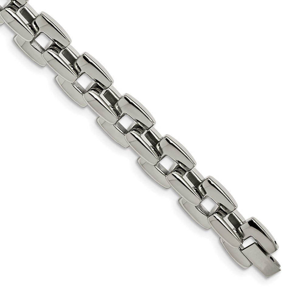 Men&#039;s Stainless Steel Polished 10mm Square Link Chain Bracelet, 9 Inch