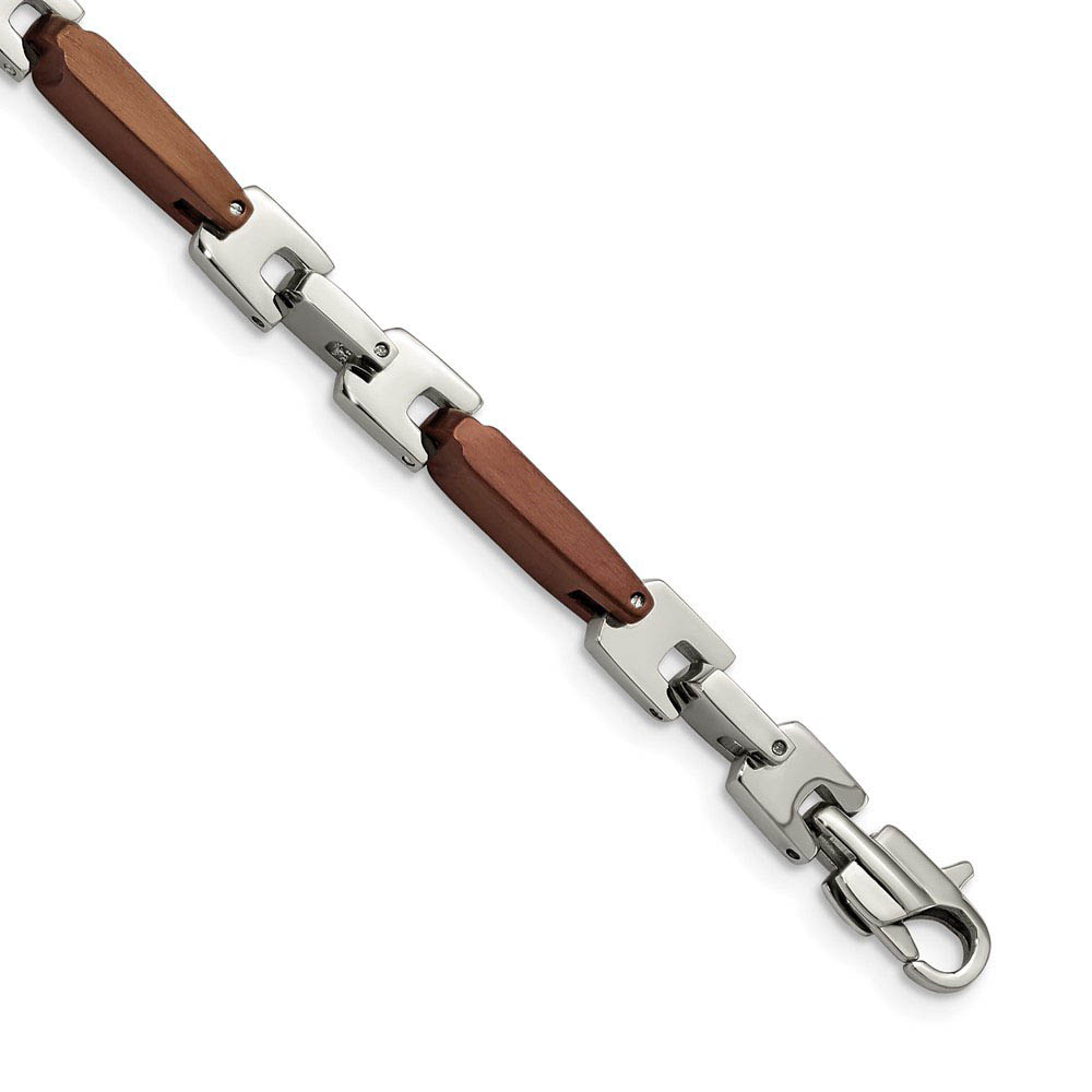 Men's Stainless Steel & Cognac Plated Link Bracelet