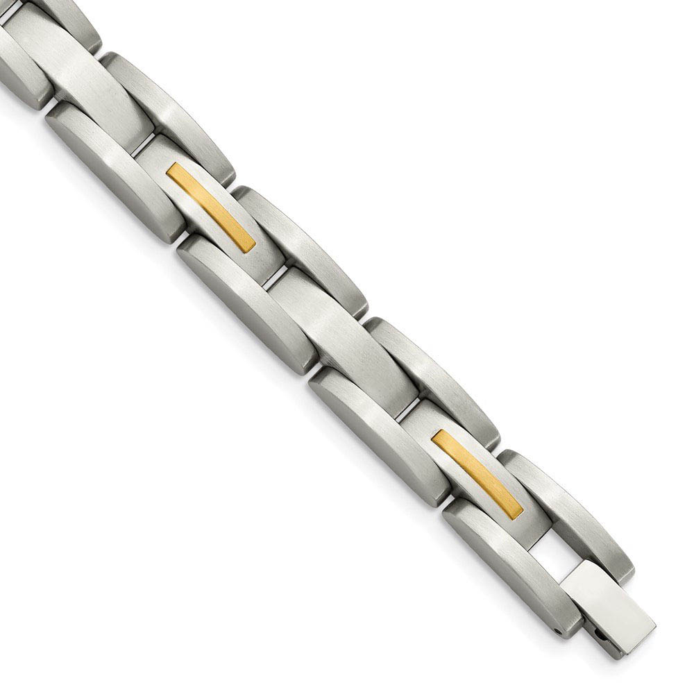 Men&#039;s Stainless Steel &amp; 14k Yellow Gold Inlay Link Bracelet, 8 Inch