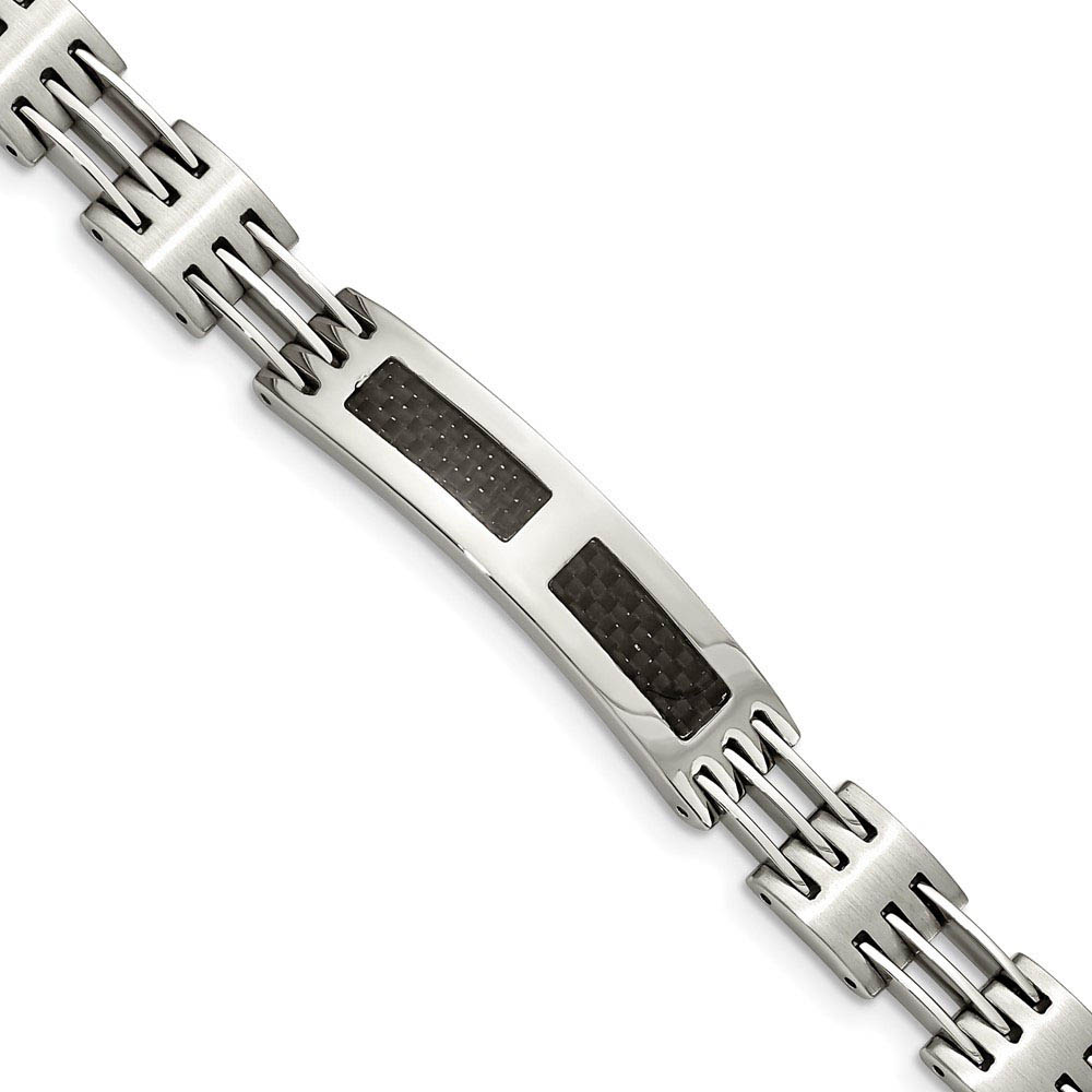 Men&#039;s 10mm Stainless Steel &amp; Carbon Fiber I.D. Bracelet, 8.5 Inch