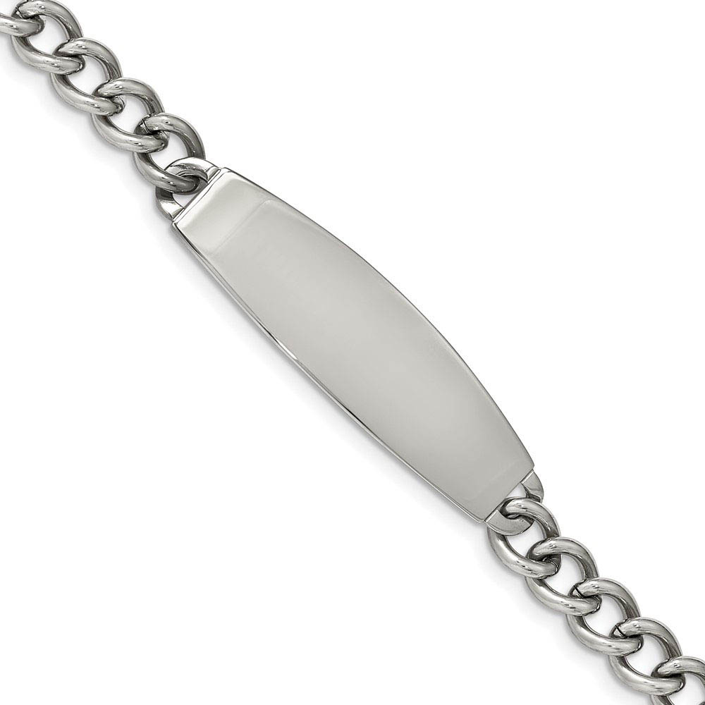 Men&#039;s Stainless Steel Polished Curb Link I.D. Bracelet, 8.5 Inch