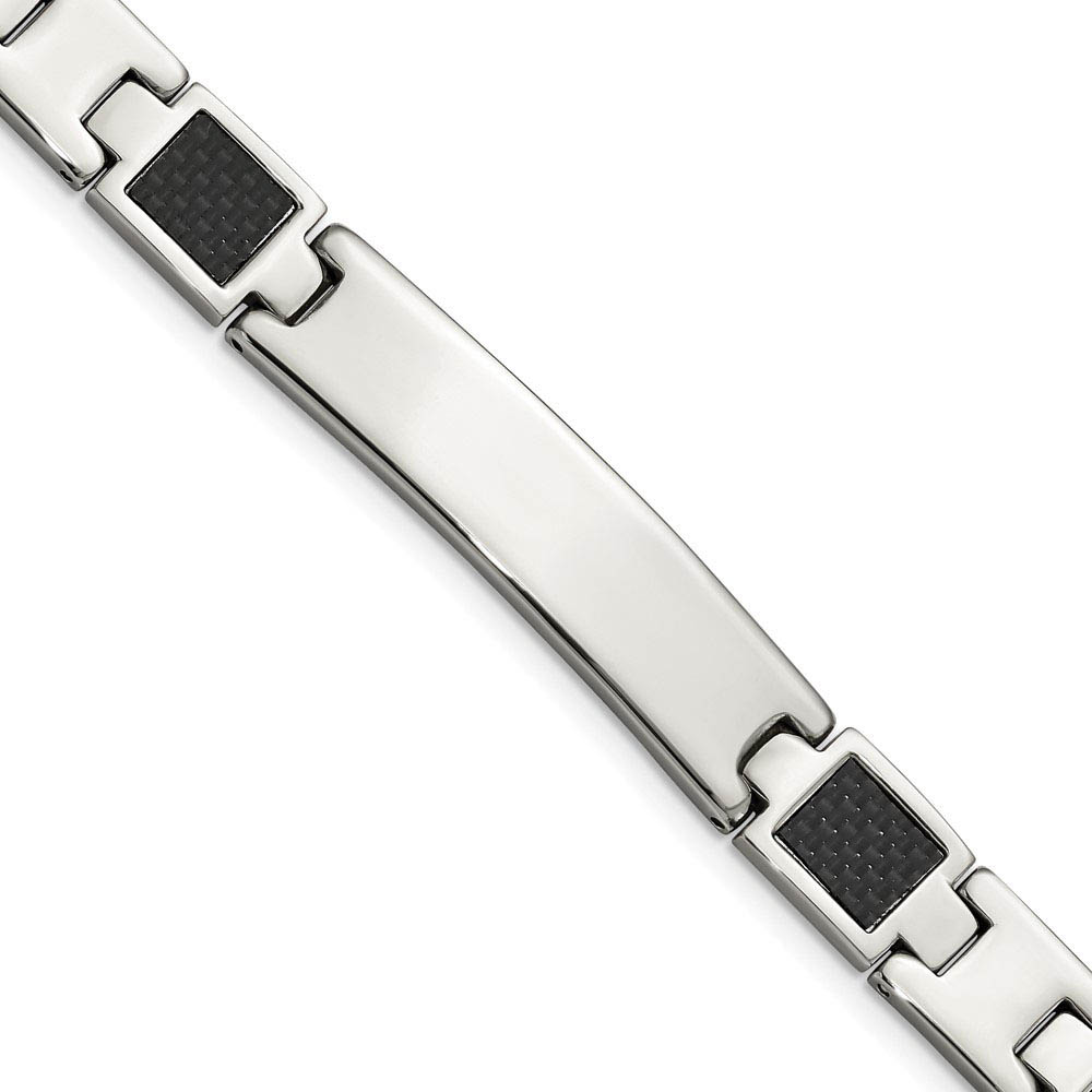 Men&#039;s Stainless Steel and Carbon Fiber I.D. Bracelet, 8.5 Inch