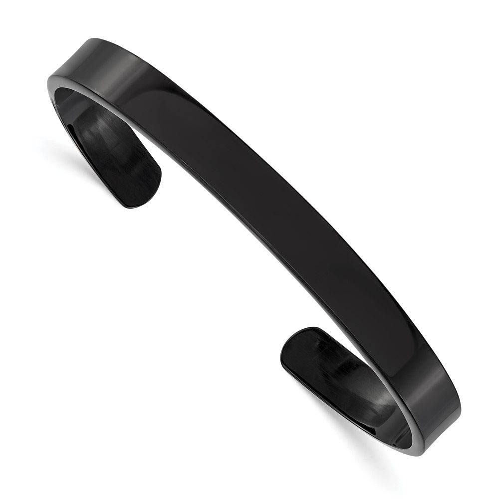 Men&#039;s Black Plated Stainless Steel 9mm Polished Cuff Bracelet