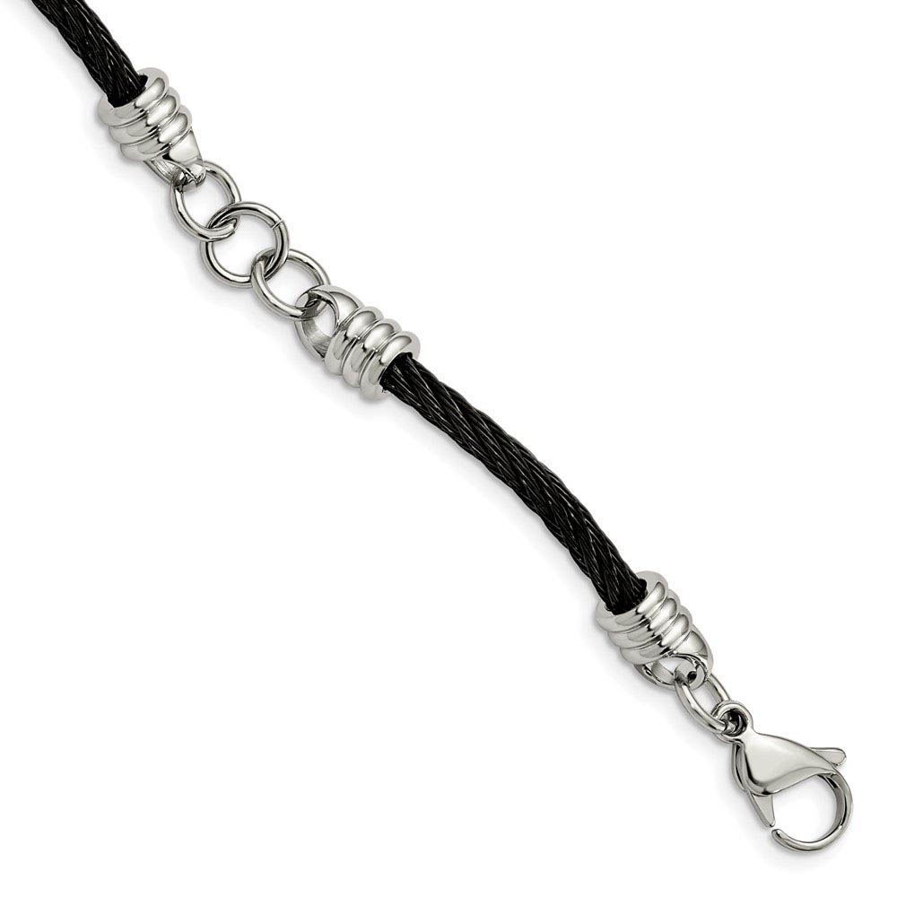 Men's Stainless Steel and Black Plated Cable Wire Bracelet