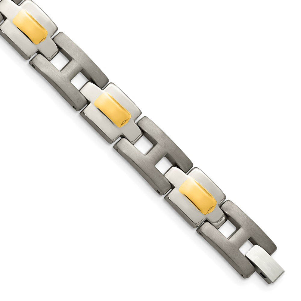 10mm Men&#039;s Titanium and Gold Tone Bracelet, 9 Inch