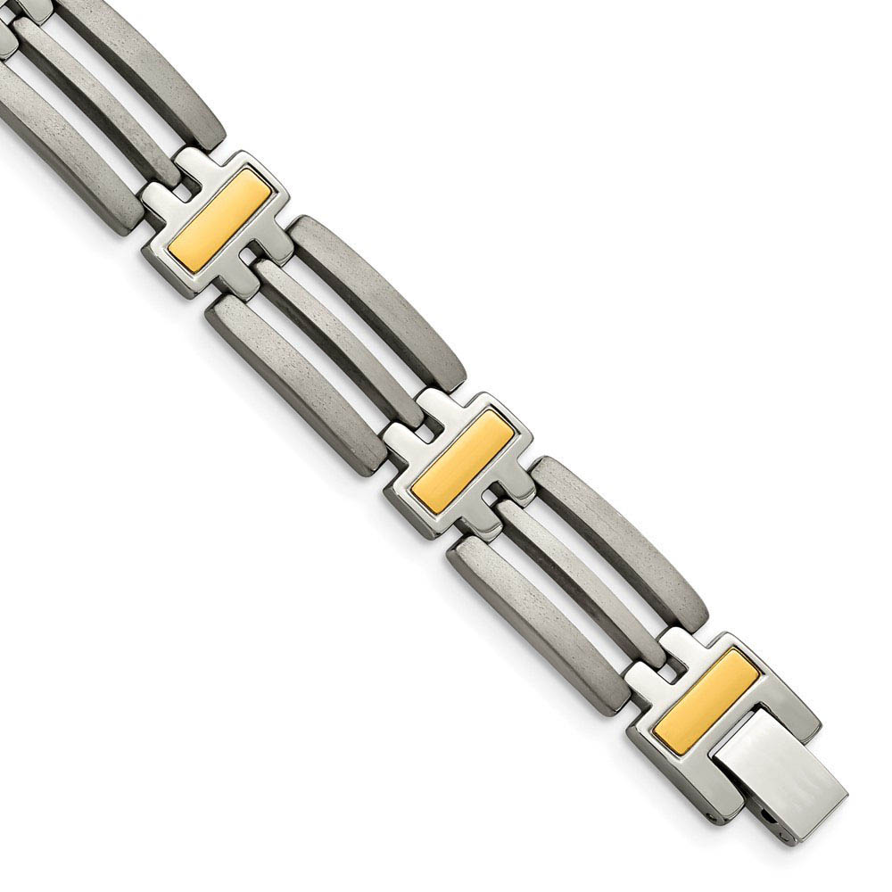 Men&#039;s 11mm Titanium and Gold Tone Open Link Bracelet - 8.5 Inch