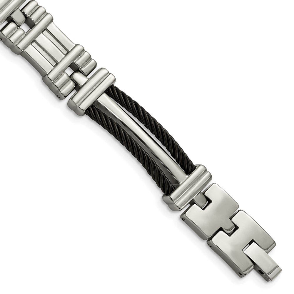 10mm Men&#039;s Titanium and Black Cable Link Bracelet