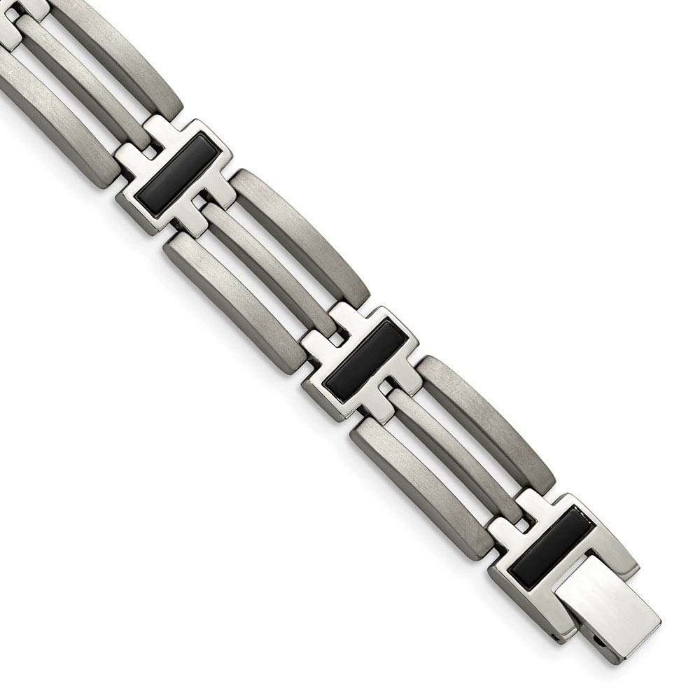 12mm Men&#039;s Black Enamel and Titanium Link Bracelet