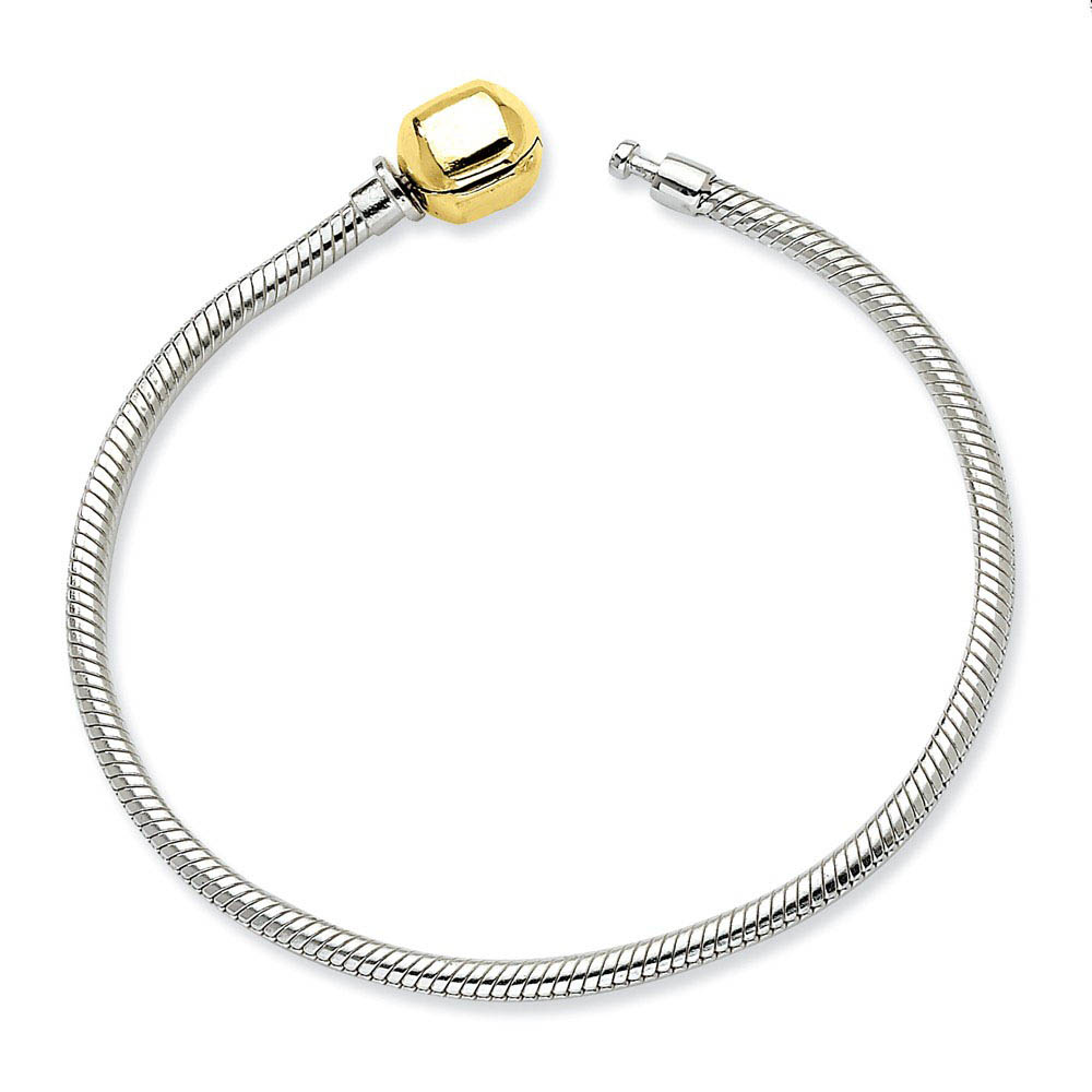 3mm Silver Snake & 14k Gold Clasp Starter Bead Bracelet