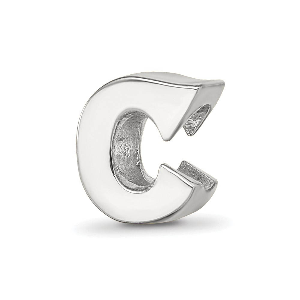 Sterling Silver Letter C Polished Bead Charm, 10mm