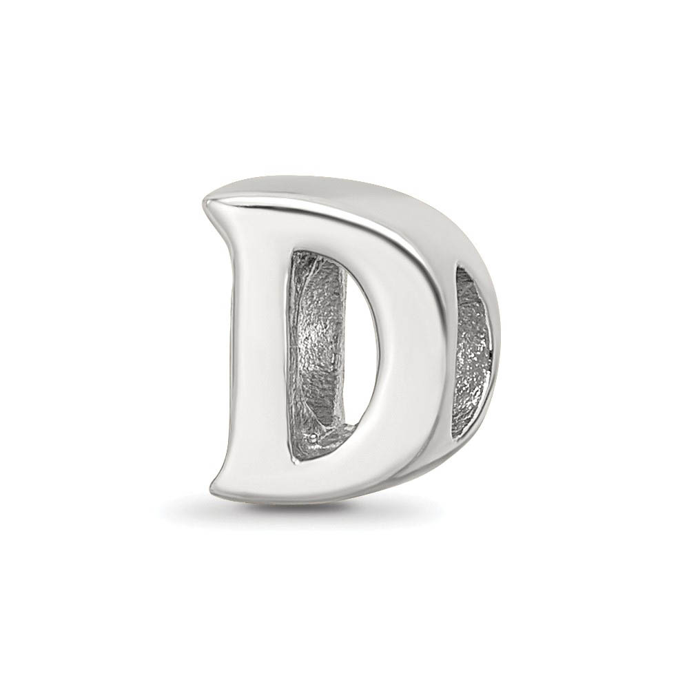 Sterling Silver Letter D Polished Bead Charm, 10mm