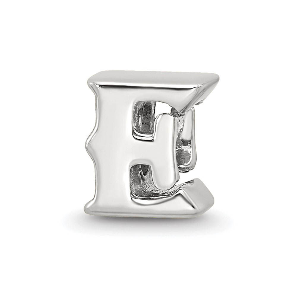 Sterling Silver Letter E Polished Bead Charm, 10mm