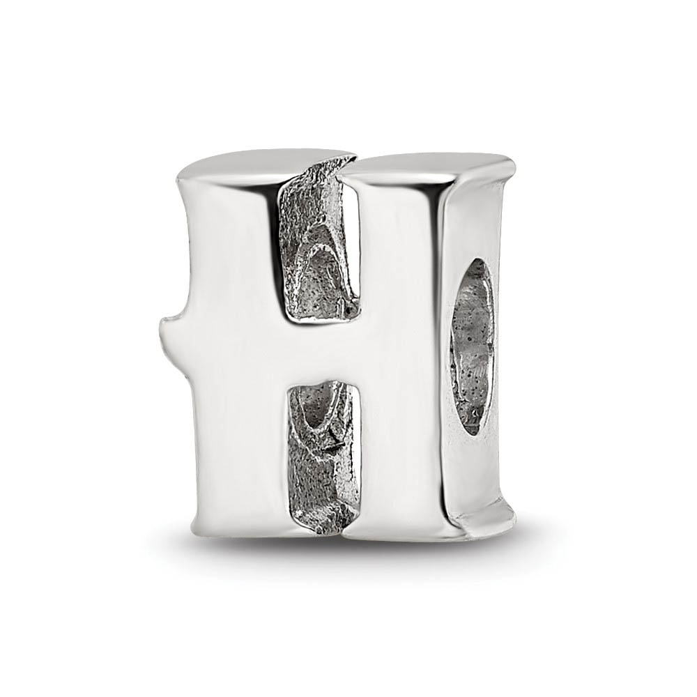 Sterling Silver Letter H Polished Bead Charm, 10mm