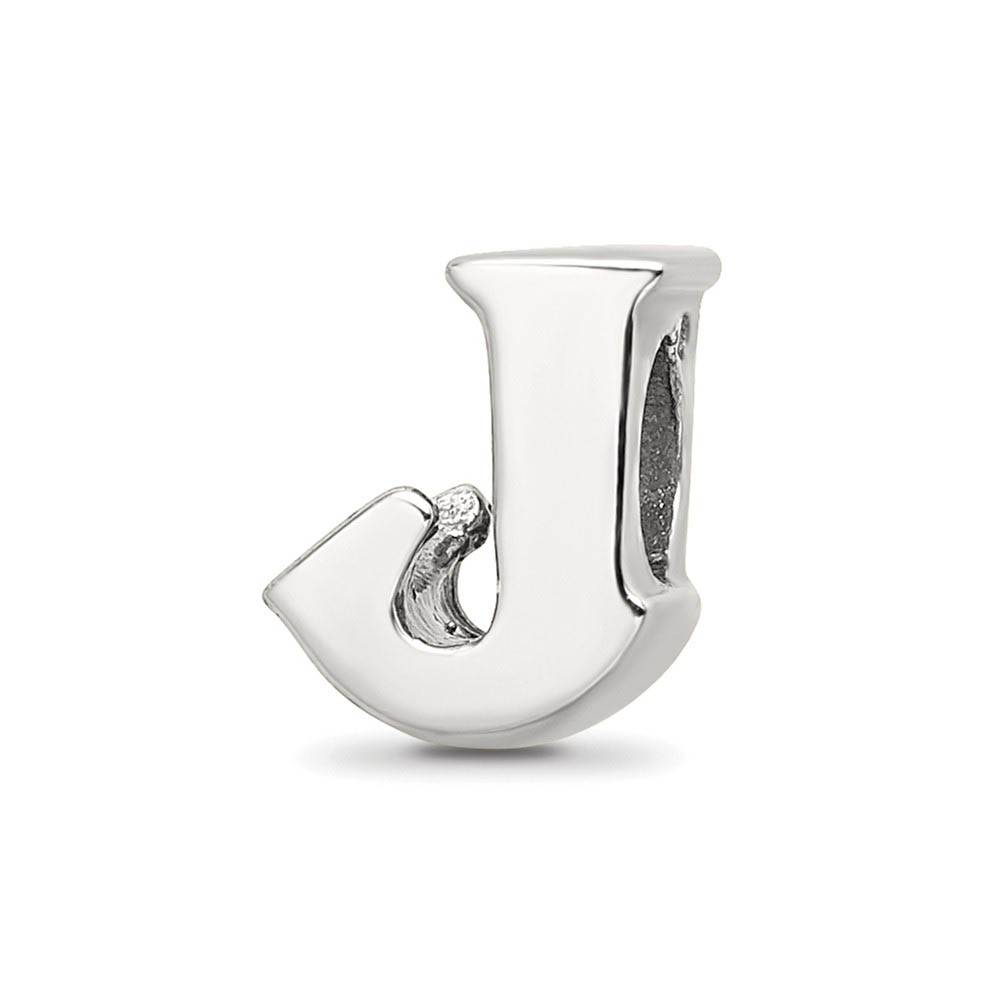 Sterling Silver Letter J Polished Bead Charm, 10mm