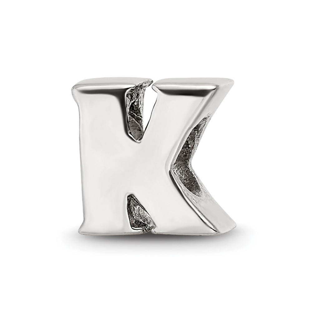 Sterling Silver Letter K Polished Bead Charm, 10mm