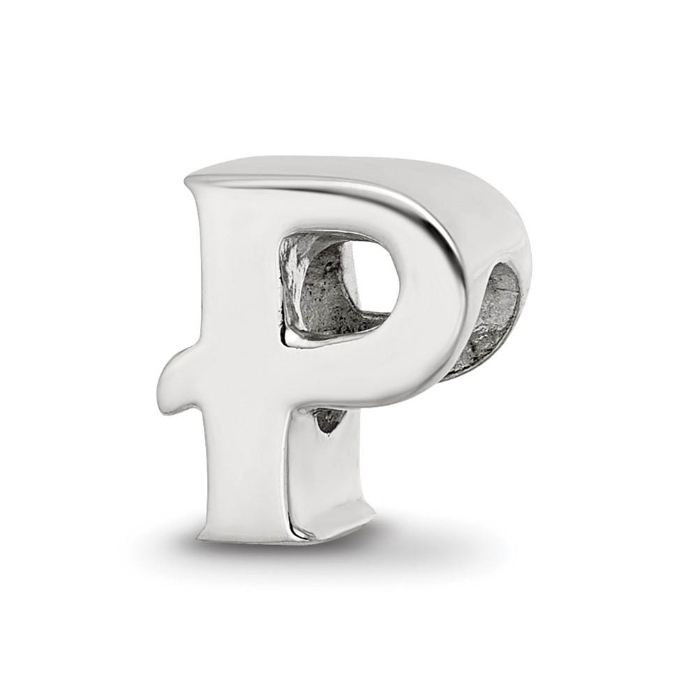 Sterling Silver Letter P Polished Bead Charm, 10mm