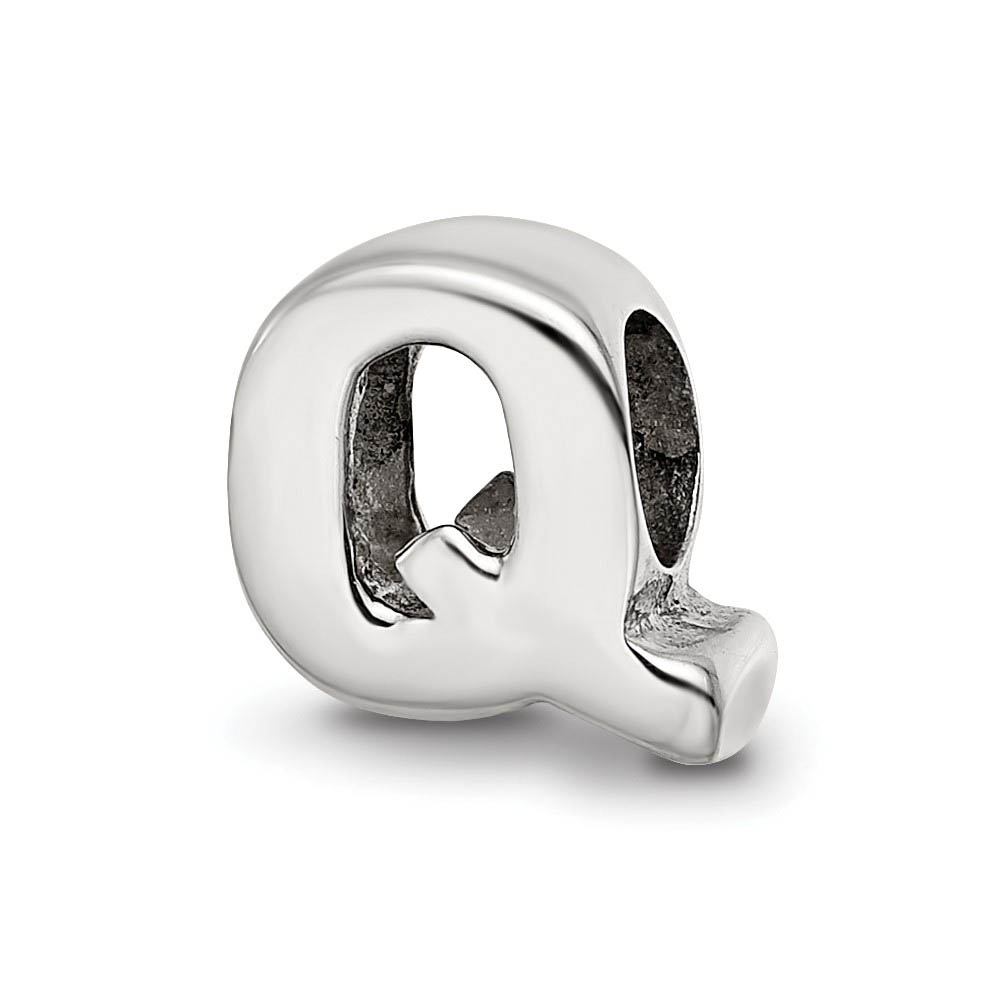 Sterling Silver Letter Q Polished Bead Charm, 10mm