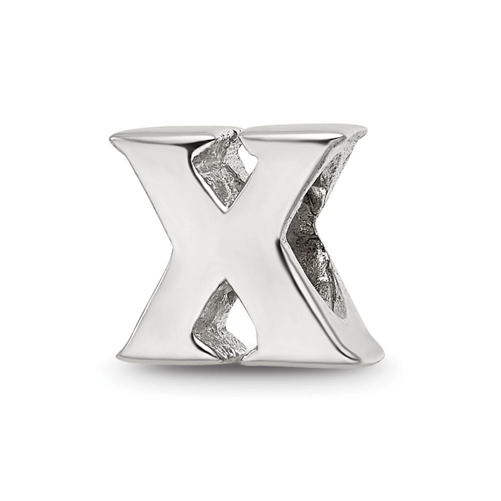 Sterling Silver Letter X Polished Bead Charm, 10mm