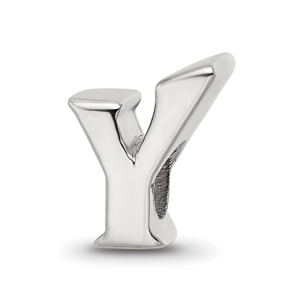 Sterling Silver Letter Y Polished Bead Charm, 10mm