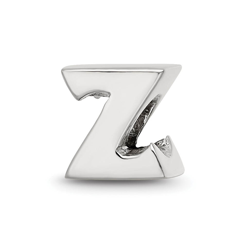 Sterling Silver Letter Z Polished Bead Charm, 10mm