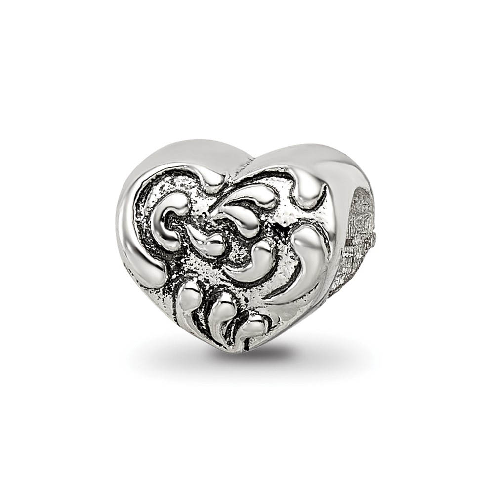 Scroll Heart Charm in Silver for 3mm Bead Bracelets